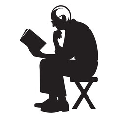 Gracious Old Man Reading a Book silhouette, standing with warmth and dignity - Old Man illustration - Minimalist Old Man vector - Kind elder
