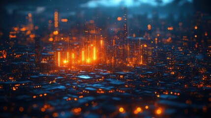 Fototapeta premium Cyberpunk Cityscape: A Digital Metropolis at Night
