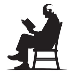 Scholarly Old Man Reading a Book silhouette, forever seeking knowledge - Old Man illustration - Minimalist Old Man vector - Intellectual presence
