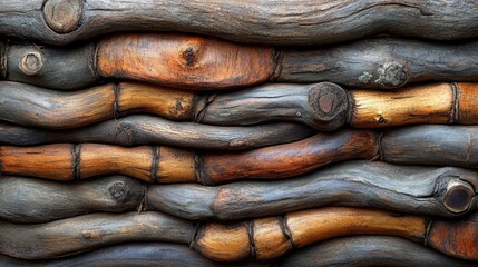 Obraz premium Textured natural wood pattern with a mix of different brown shades and organic flow. Generative AI