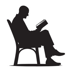 Elderly Guardian Old Man Reading a Book silhouette, a protector of past knowledge - Old Man illustration - Minimalist Old Man vector - Legacy keeper
