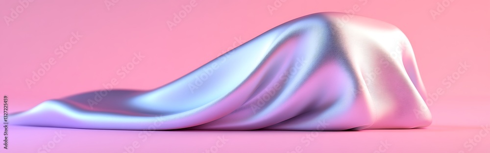 Poster elegant fabric drape with iridescent sheen on soft pink gradient background