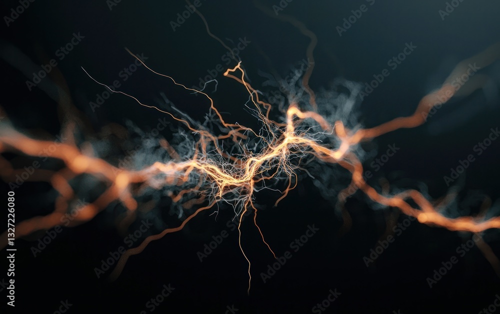Poster abstract image depicting glowing orange and white energy streams on a dark background. the energy st