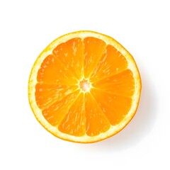 vibrant orange slice, circular fruit cross-section, juicy citrus, white background, high contrast, macro photography