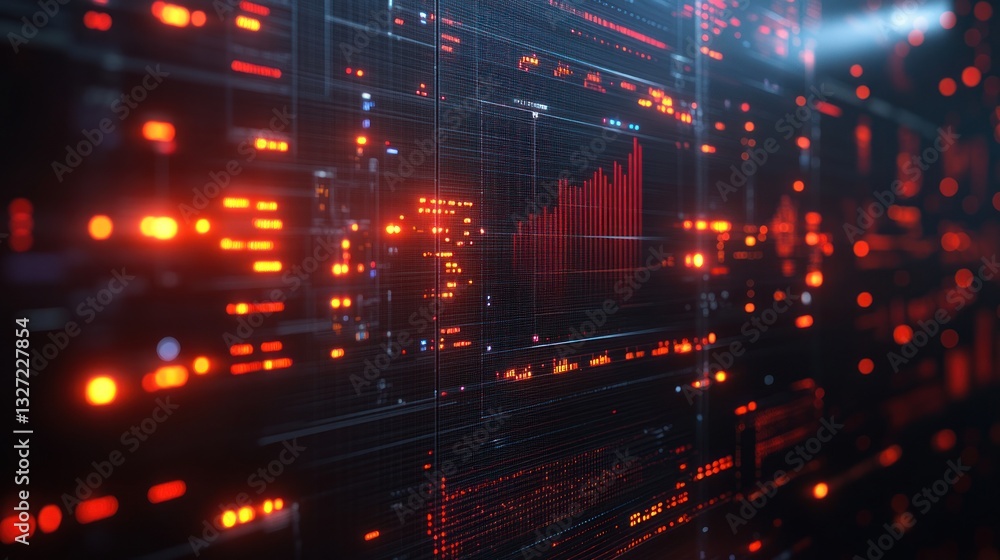 Poster abstract futuristic digital interface: red and black data visualization