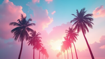 Bright Sunset Under Palm Trees With Vibrant Colors at Beach Location