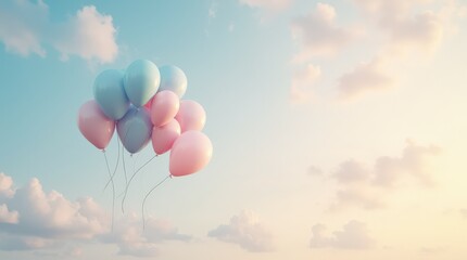 Fototapeta premium Colorful Balloons Floating Against a Serene Sky During a Bright Afternoon