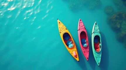 Colorful Kayaks on Clear Turquoise Waters in a Sunny Outdoor Setting