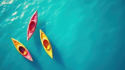 Brightly Colored Kayaks Floating on Clear Blue Water in a Serene Outdoor Setting