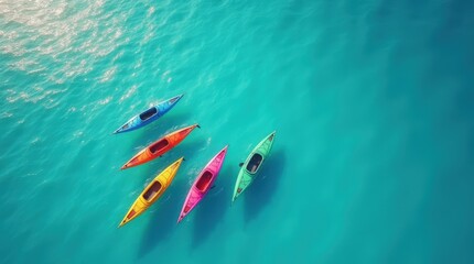 Colorful Kayaks Floating on Clear Blue Waters in a Serene Tropical Setting