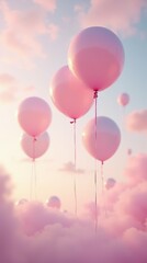 Soft Pink Balloons Float Gently in a Pastel Sky at Sunset