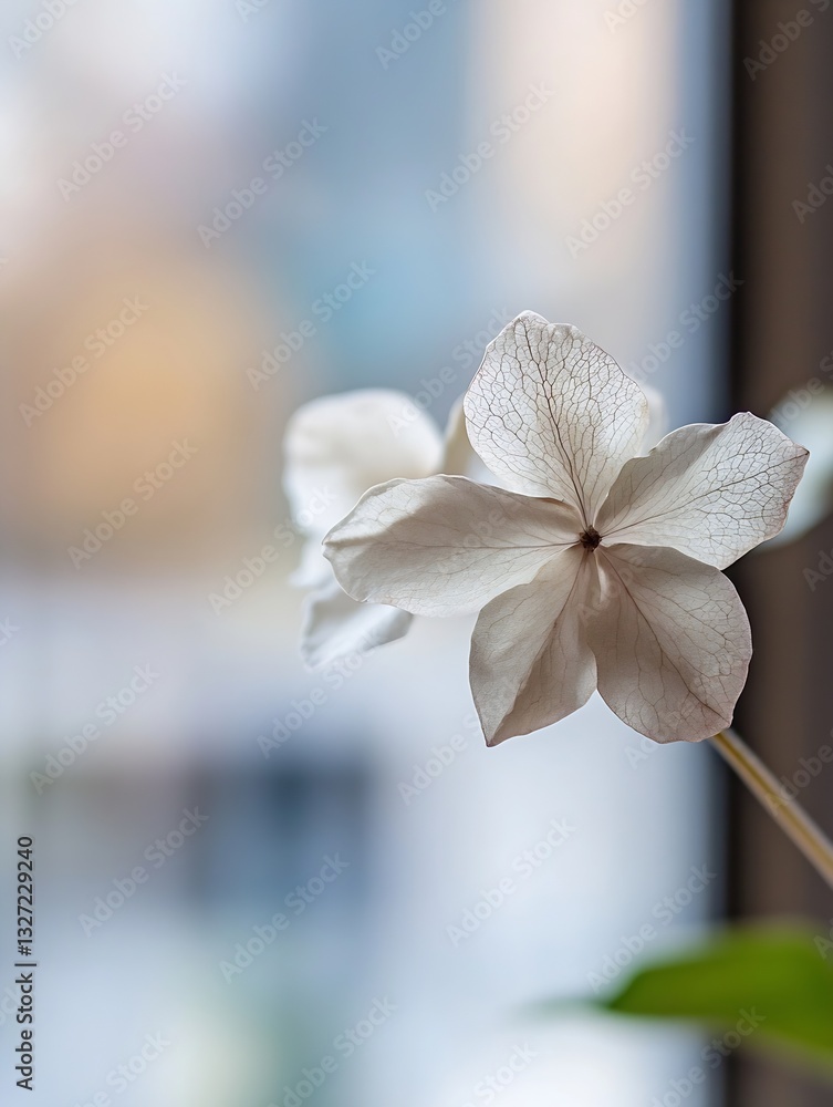 Aufkleber Delicate White Flower in Soft Focus with a Dreamy Background of Gentle Colors : Generative AI