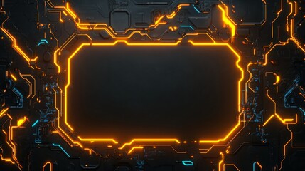 Futuristic Abstract Background with Glowing Orange and Blue Circuit Lines, Symbolizing Technology and Innovation. Perfect for Sci-Fi Designs, Tech Presentations, and Video Game Interfaces.