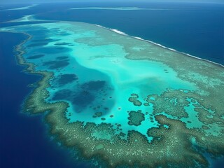 Aerial View of Vibrant Coral Reef and Turquoise Ocean