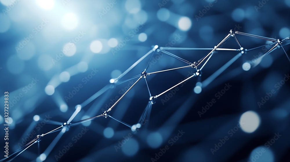 Fototapete Abstract Blue Background with Futuristic Network Connections and Light Bokeh Elements : Generative AI