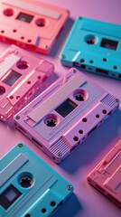 Colorful Cassette Tapes Arranged Aesthetically on a Vibrant Surface for Nostalgic Appeal