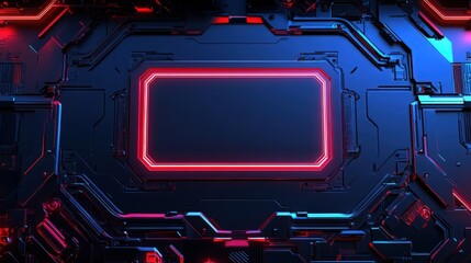 Futuristic Abstract Background with Red Neon Glowing Frame, Symbolizing Technology and Innovation. Perfect for Sci-Fi Designs, Tech Presentations, and Video Game Interfaces.