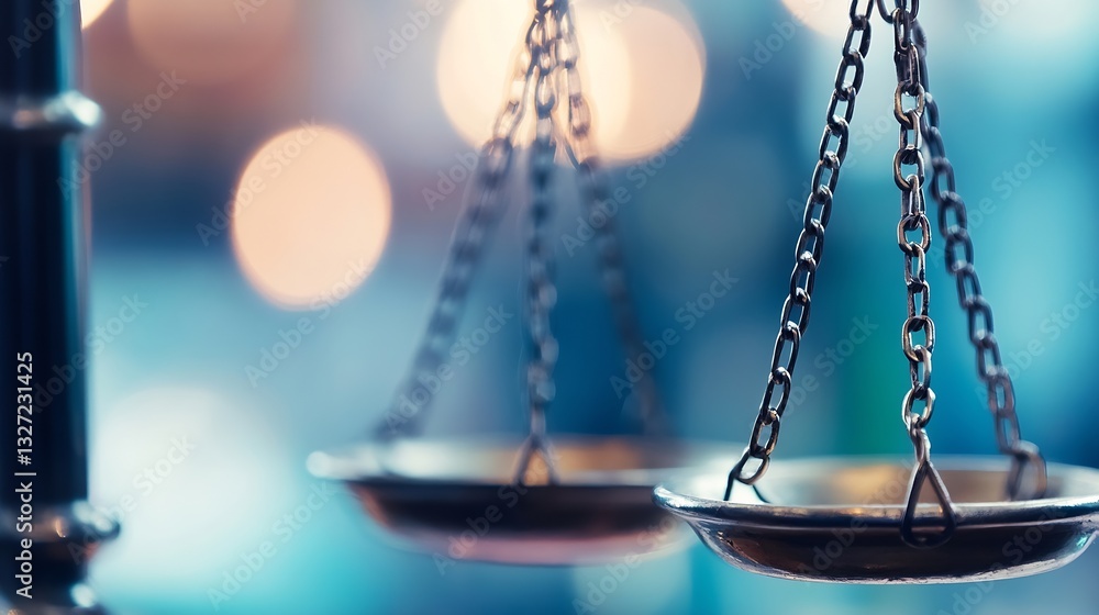Poster closeup of justice scales shining in a soft light symbolizing fairness and equality : generative ai