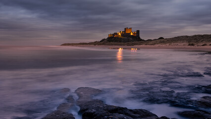 Bamburgh Castle seascape long exposure