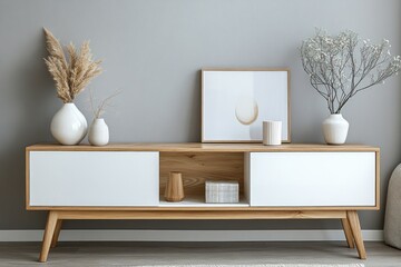 Modern living room, media console, decor, minimalist aesthetic