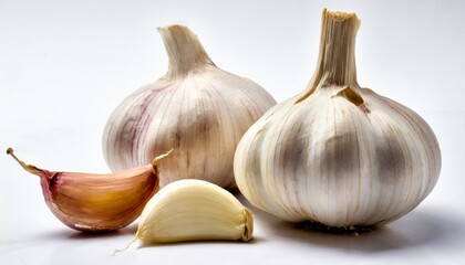 Two Whole Garlic Bulbs and Cloves Isolated on White Background: Perfect for Culinary and Food Photography
