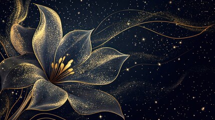 Obraz premium Golden Lily, Cosmic Night Background
