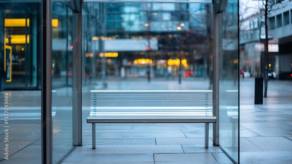 Poster modern urban bus stop with sleek glass shelters and minimalist design : generative ai