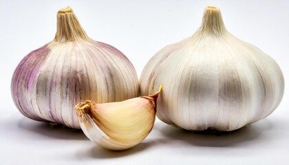 Two Whole Garlic Bulbs and Cloves Isolated on White Background: Perfect for Culinary and Food Photography