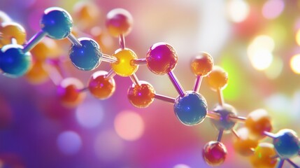 Abstract 3D Molecular Structure with Colorful Spheres and Connecting Rods on a Blurred Background