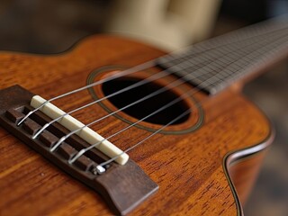 Close-up of an Elegant Ukulele with Rich Wood Finish