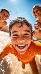 Group of children enjoying themselves on the beach shore