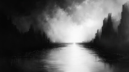 Abstract cityscape river sunrise