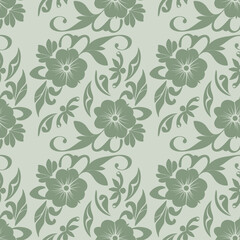 Floral seamless pattern, flower ornament in retro, vintage design in natural green color for wallpaper, textile, packaging, print and decoration. 