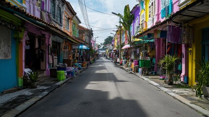 Fototapeta premium Vibrant street life in colorful heritage row georgetown malaysia urban photography daytime culture