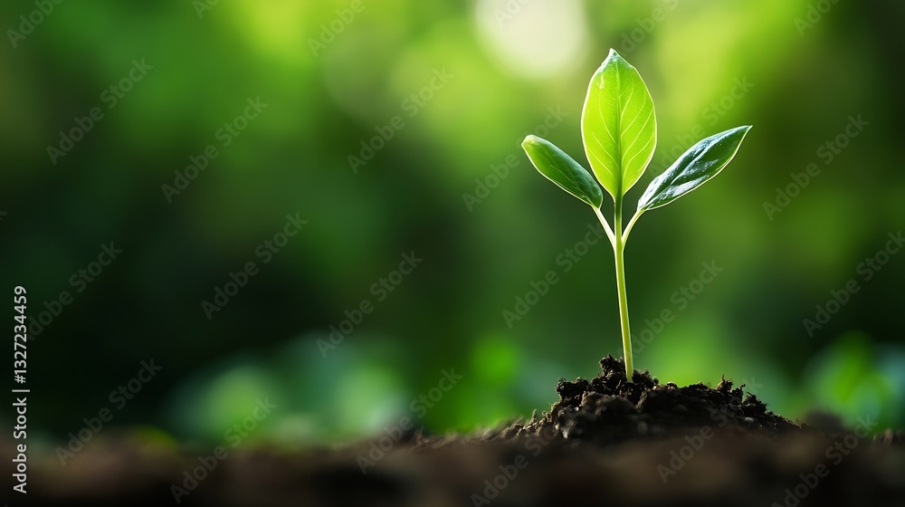 Poster closeup of a sprouting plant symbolizing growth and new beginnings in nature : generative ai