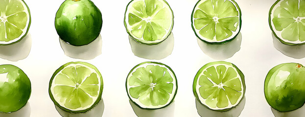 Limes watercolor, food, fruit, kitchen, background