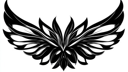 Black stylized wings design, graphic art, white background, tattoo inspiration