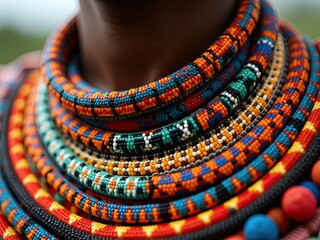 Colorful Traditional Beaded Necklace Close-Up