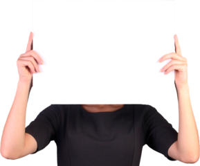 Female hands holding a piece of white cardboard