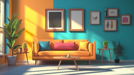Modern Living Room: Stylish Furniture & Decor, 3D Render rug dvd sofa lamp vase airy cozy calm warm 