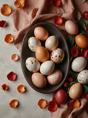 Easter eggs in a oval plate