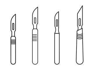 Medical Scalpel Icons - Outline Style Vector Graphics
