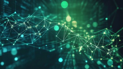 Digital Network Visualization Featuring Interconnected Nodes and Glowing Lights Representing Artificial Intelligence and Technology