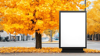 Autumn billboard ad in street with yellow tree