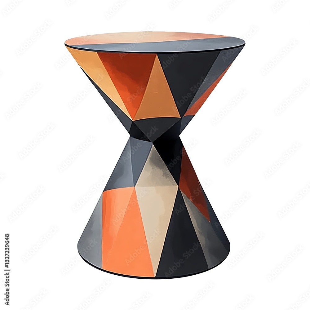 Poster geometric side table: a modern side table with a unique hourglass shape, adorned with colorful geome