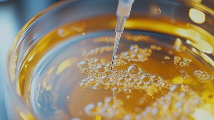 Microbiology Laboratory Setup Featuring Pipette Dispensing Liquid onto Petri Dish with Microbial Growth, fertilization, IVF fertility