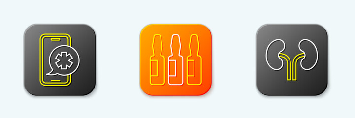 Set line Emergency phone call, Medical vial, ampoule and Human kidneys icon. Vector