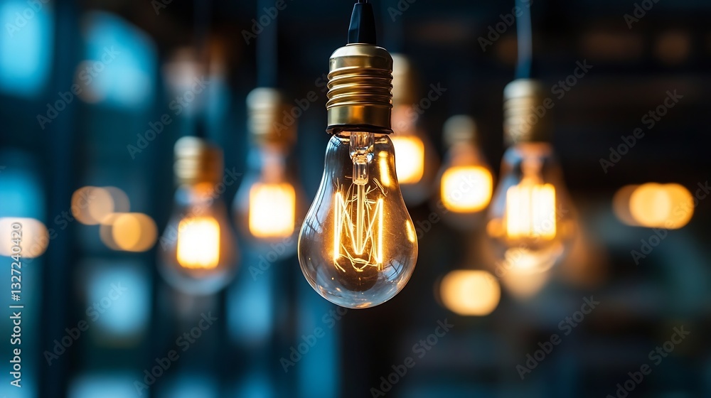 Poster stylish closeup of illuminated vintage light bulbs creating a warm and cozy ambiance : generative ai