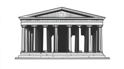 Obraz premium Greek temple facade, architectural drawing, white background, historical design, educational use