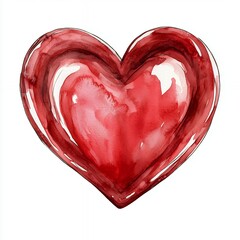 Red Watercolor Heart Painting on White Background